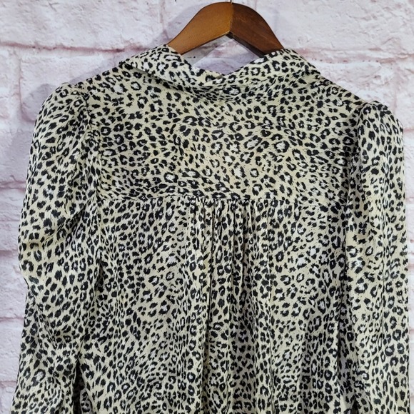 Zara Leopard Print Chiffon Puff Sleeve Button Up Blouse - Picture 10 of 14